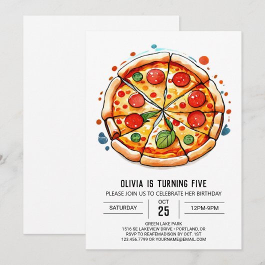 Elegante bewerkbare Pizza Verjaardag Kaart (Voorkant / Achterkant)