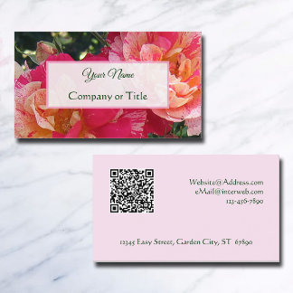 Elegante bewerkbare QR-code gestreepte rozen bloem Visitekaartje
