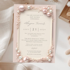 Elegante Bewerkbare Roze en Witte Parels Baby Kaart