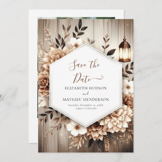 Elegante bewerkbare rustieke bruiloft save the date (Voorkant / Achterkant)