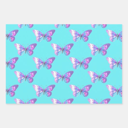 Elegante B'fly Wrapping Paper Flat Sheet Set van 3 (Voorkant)