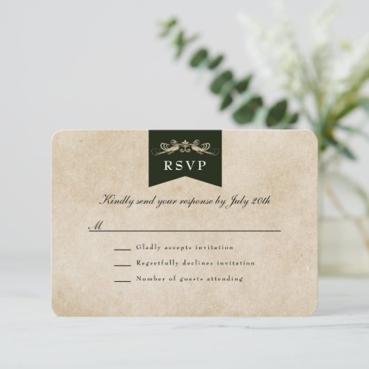 Elegante Bibliotheek Thema Bruiloft RSVP Kaart (Staand voorkant)