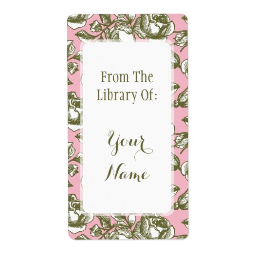 Elegante bibliotheek van gouden rozen op roze boek etiket (Voorkant)