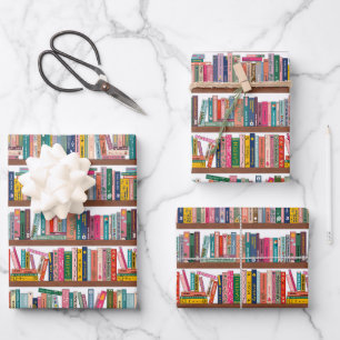 Elegante bibliotheekboekenplankpatroon inpakpapier vel