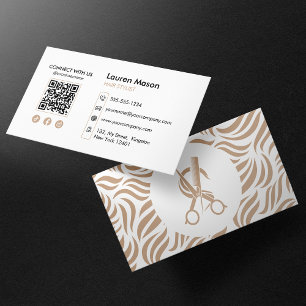 Elegante Biege Hairstylist Kapper QR Code Visitekaartje