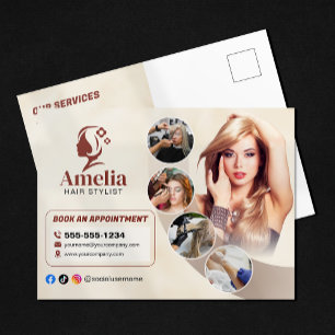 Elegante Biege Hairstylist Salon Make-up Waxing Briefkaart