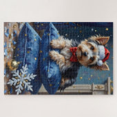 Elegante Biewer Terrier Hond Fluwelen Kerstmis Legpuzzel (Horizontaal)
