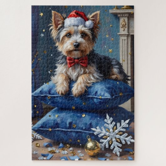 Elegante Biewer Terrier Hond Fluwelen Kerstmis Legpuzzel (Verticaal)