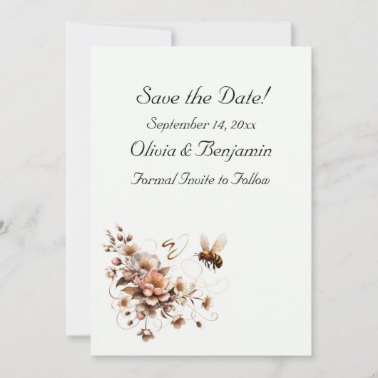 Elegante Bij & Bloem Save the Date Kaart (Voorkant)