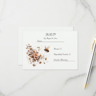 Elegante Bij & Bloemen bruiloft RSVP Kaart