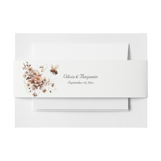 Elegante Bij & Bloemen bruiloft uitnodiging Belly Uitnodigingen Wikkel (Voorkant Voorbeeld)