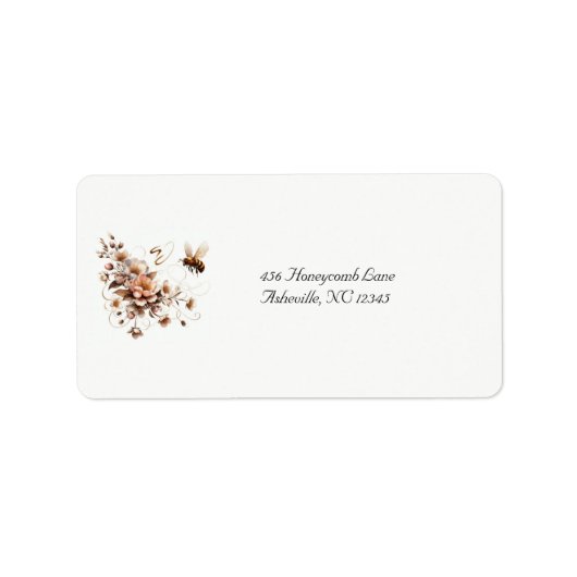 Elegante Bij & Bloemen Trouwadres Label (Voorkant)
