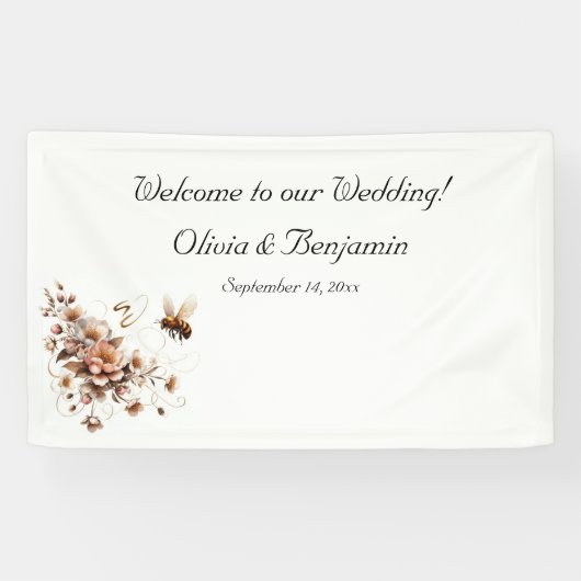Elegante bij & Bloemen Trouwbanner Spandoek (Horizontaal)