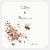 Elegante Bij & Bloemen Wedding Seal Sticker (Voorkant)