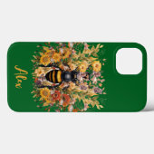 Elegante bij & Zonnebloemen met aangepaste naam Case-Mate iPhone Case (Achterkant (horizontaal))