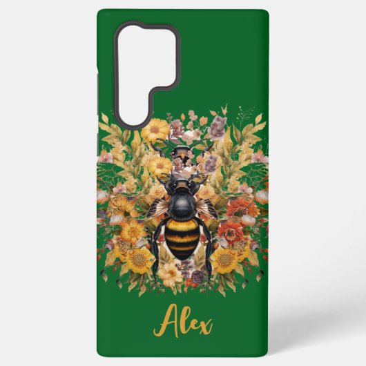 Elegante bij & Zonnebloemen met aangepaste naam Samsung Galaxy Hoesje (Achterkant)