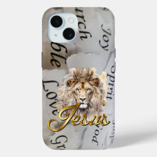 Elegante Bijbel Monochroom Jezus Leeuw van Juda iPhone 15 Case
