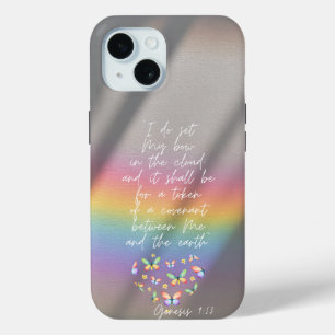 Elegante Bijbel Regenboog Foto Vlinder Hart iPhone 15 Case