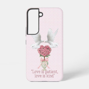 Elegante Bijbel Roze Stip Duif Hart Topiary Samsung Galaxy Hoesje