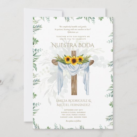 Elegante Bilingual Katholieke Trouwuitnodiging Inv Kaart (Voorkant)