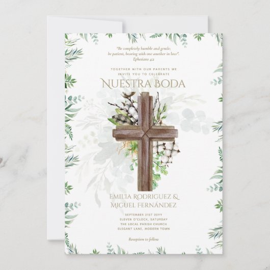 Elegante Bilingual Katholieke Trouwuitnodiging Inv Kaart (Voorkant)