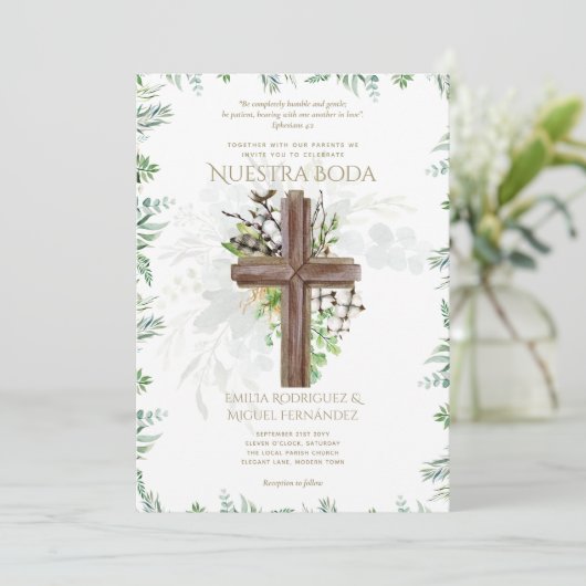 Elegante Bilingual Katholieke Trouwuitnodiging Inv Kaart (Staand voorkant)