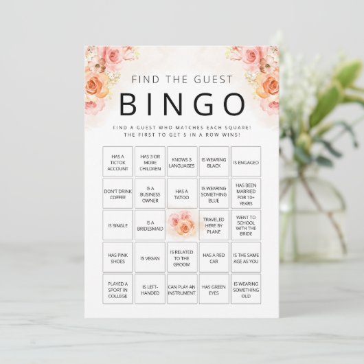 Elegante Bingo Peach Green Vrijgezellenfeest Kaart (Staand voorkant)