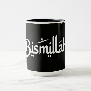 Elegante Bismillah in Thuluth-schrift met gouden w Mok