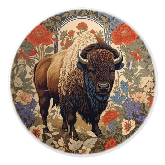 Elegante Bison William Morris Geïnspireerd Keramische Knop (Voorkant)