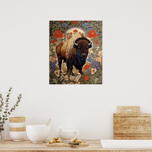 Elegante Bison William Morris Geïnspireerd Poster (Keuken)