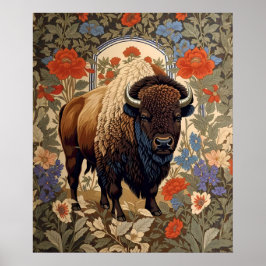 Elegante Bison William Morris Geïnspireerd Poster