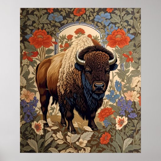 Elegante Bison William Morris Geïnspireerd Poster (Voorkant)