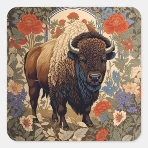 Elegante Bison William Morris Geïnspireerd Vierkante Sticker