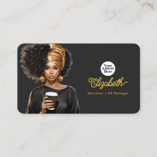 Elegante Black and Gold Black Woman Boss Branding Visitekaartje