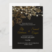 Elegante Black and Gold Engagement Party Uitnodigi Kaart (Voorkant / Achterkant)