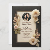 Elegante Black and Gold Floral bruiloft uitnodigin Kaart (Voorkant)