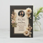 Elegante Black and Gold Floral bruiloft uitnodigin Kaart (Staand voorkant)