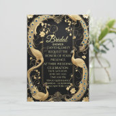 Elegante Black and Gold Floral bruiloft uitnodigin Kaart (Staand voorkant)