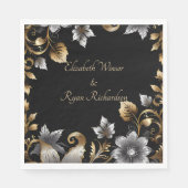 Elegante Black and Gold Floral bruiloft uitnodigin Servet (Voorkant)