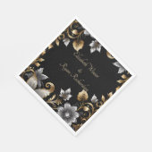 Elegante Black and Gold Floral bruiloft uitnodigin Servet (Hoek)