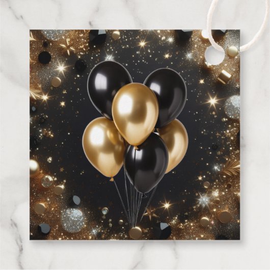 Elegante Black and Gold Glitter Ballon Verjaardag Bedankjes Labels (Achterkant)