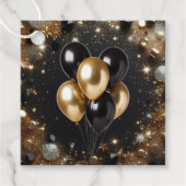 Elegante Black and Gold Glitter Ballon Verjaardag Bedankjes Labels (Voorkant)