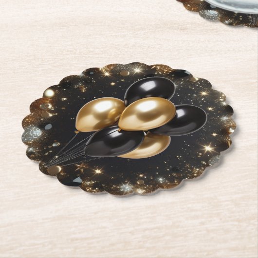 Elegante Black and Gold Glitter Ballon Verjaardag Kartonnen Onderzetters (Gekanteld)