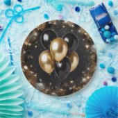 Elegante Black and Gold Glitter Ballon Verjaardag Papieren Bordje (Feest)