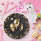 Elegante Black and Gold Glitter Ballon Verjaardag Papieren Bordje (Feest)