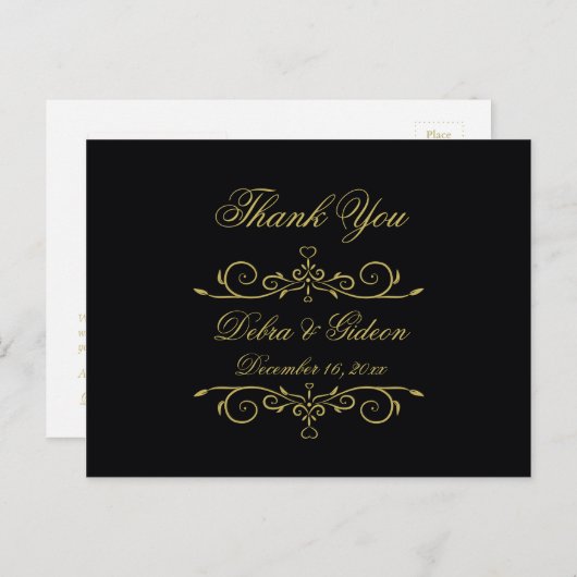 Elegante Black and Gold Heart Wedding Dank u Briefkaart (Voorkant / Achterkant)