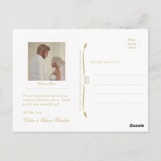 Elegante Black and Gold Heart Wedding Dank u Briefkaart (Achterkant)