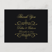 Elegante Black and Gold Heart Wedding Dank u Briefkaart (Voorkant)