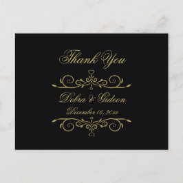 Elegante Black and Gold Heart Wedding Dank u Briefkaart