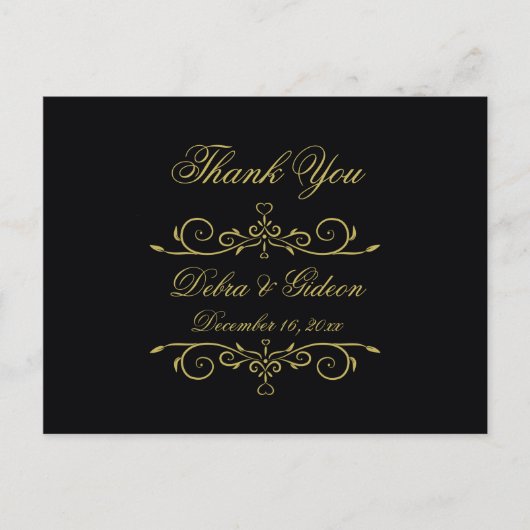 Elegante Black and Gold Heart Wedding Dank u Briefkaart (Voorkant)